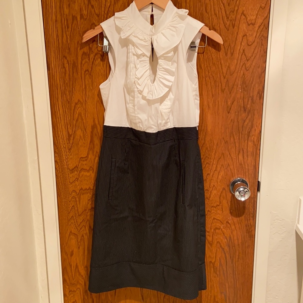 BCBG halter suit dress with pinstripe skirt (with pockets!)